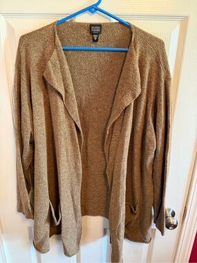 Eileen Fisher woman Merino wool open-Front Relaxed Knit Cardigan in Taupe sz 1X